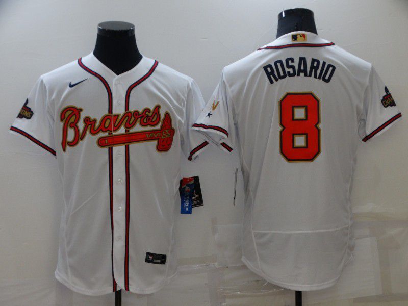 Men Atlanta Braves #8 Rosario White Gold Elite Nike 2022 MLB Jersey